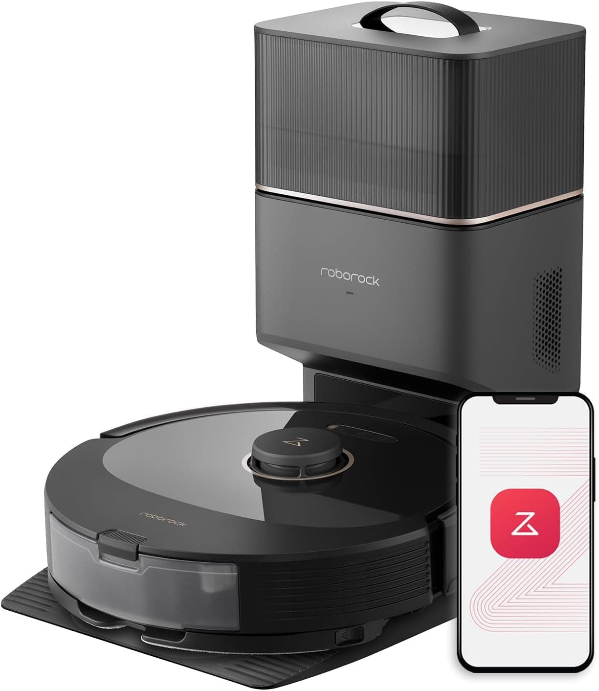 Roborock Q8 Max+ robot vacuum with self-emptying dock in black